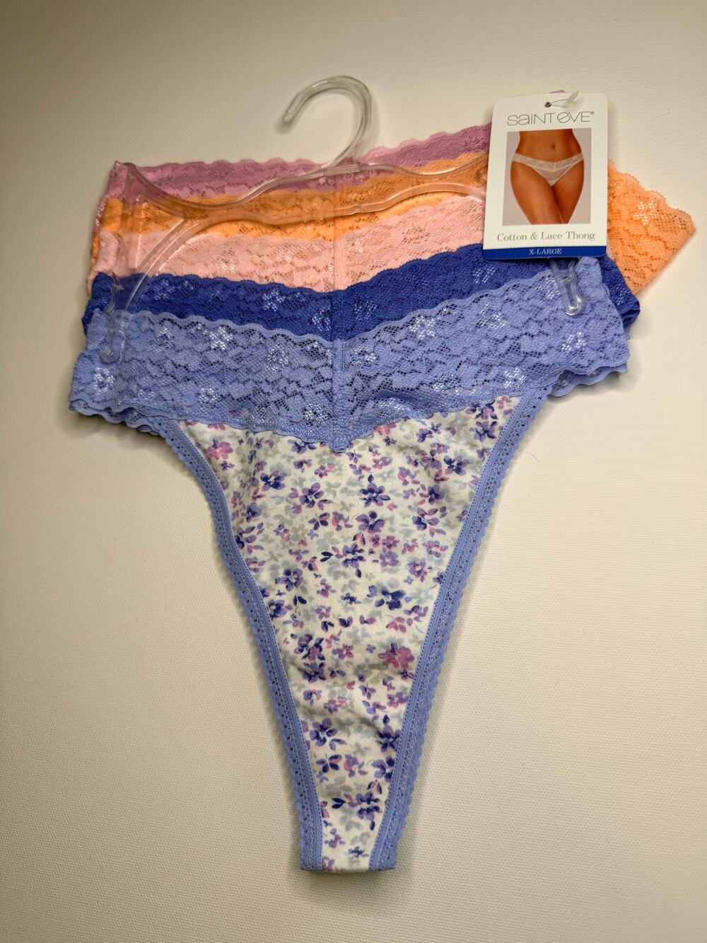 Saint Eve Cotton Lace Thong Panties 5 Pack XL Multicolor Floral NWT